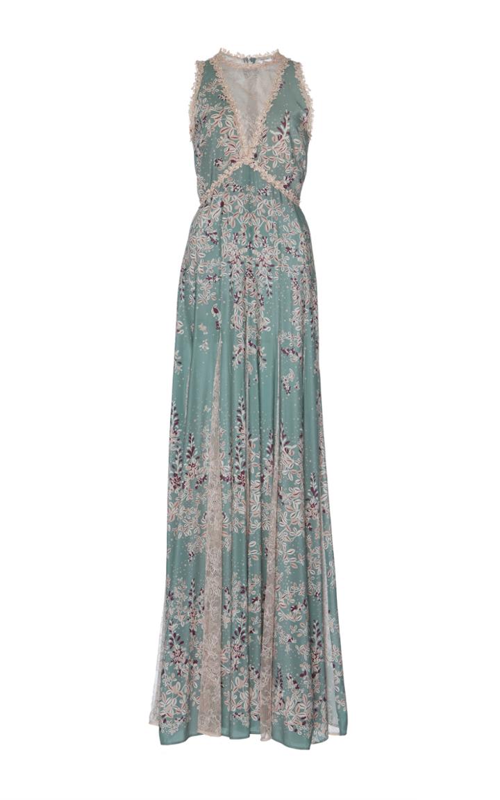 Zuhair Murad Printed Flared Dress With Lace Godet And Macram Details