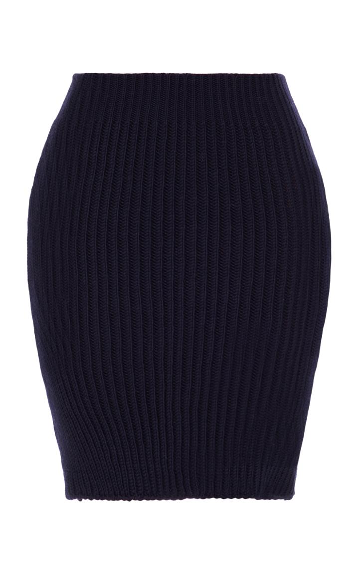Nanna Van Blaaderen Navy Ribbed Knit Mini Skirt