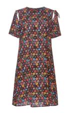 Jonathan Cohen Floral Short Sleeve Silk Tie Dress