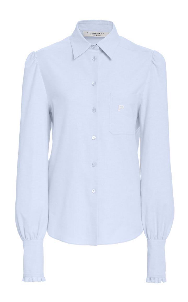 Moda Operandi Philosophy Di Lorenzo Serafini Ruffle-detailed Cotton Oxford Top