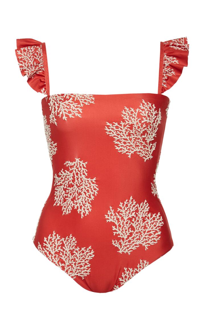 Moda Operandi Agua By Agua Bendita Nativa Coralina Embroidered One Piece Size: Xs