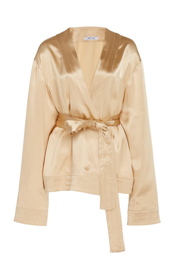 Deitas Luna Belted Silk-satin Wrap Top