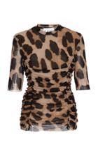 Ganni Printed Mesh 3/4 Sleeve Top
