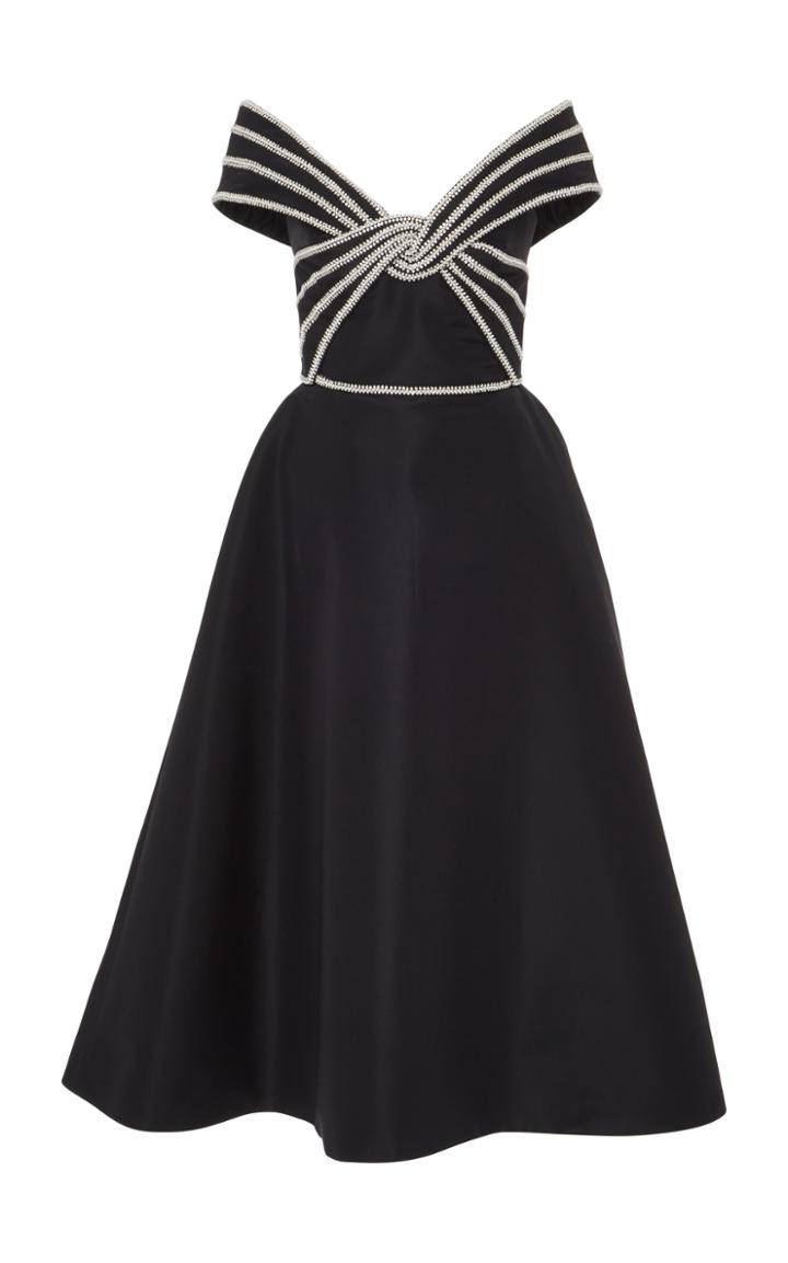 Elizabeth Kennedy Off The Shoulder Cocktail Dress With Pearl Embroidery