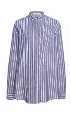 Cdric Charlier Band Collar Striped Cotton Blouse