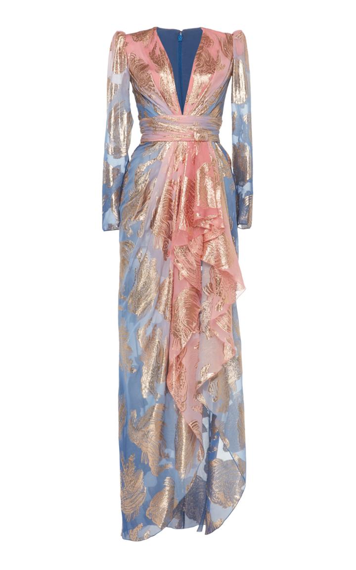 Zuhair Murad Printed Silk Chiffon Fil Coupe Gown