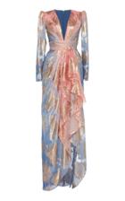 Zuhair Murad Printed Silk Chiffon Fil Coupe Gown