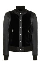 Balmain Velvet-paneled Stretch-cotton Bomber Jacket