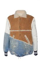 Greg Lauren 50/50 Shearling Denim Varsity Jacket