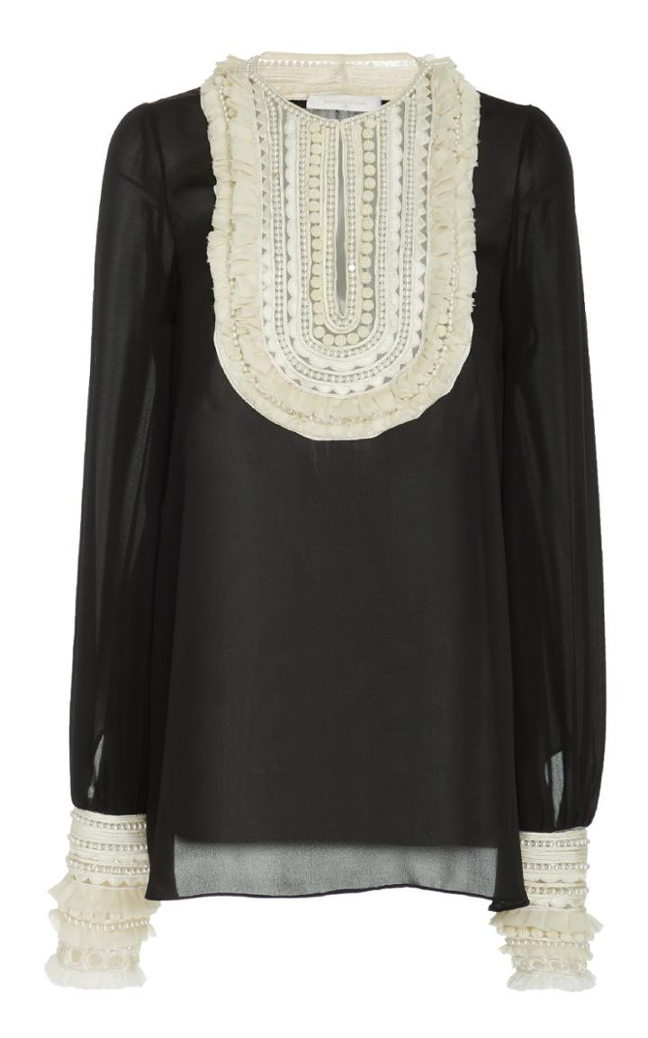 Naeem Khan Embellished Ruffle-trimmed Silk Chiffon Blouse
