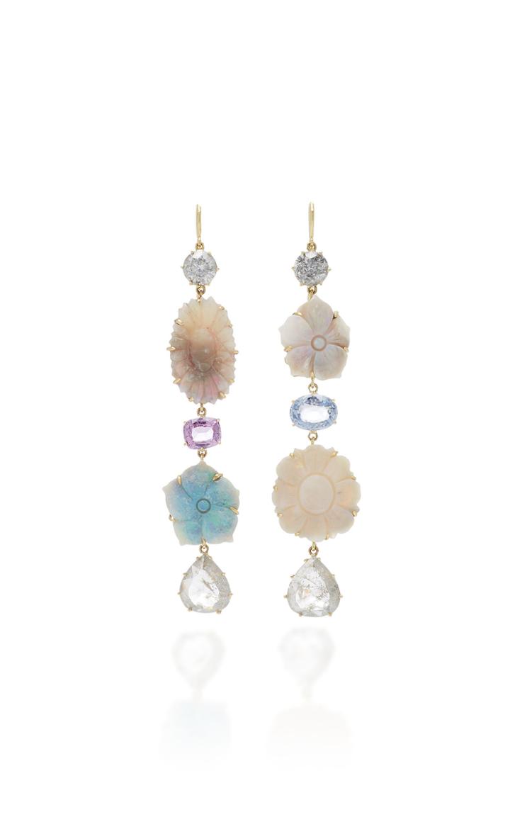 Sylva & Cie One-of-a-kind Carved Opal Flower Earrings