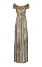J. Mendel Hand Pleated Off-the-shoulder Metallic Gown