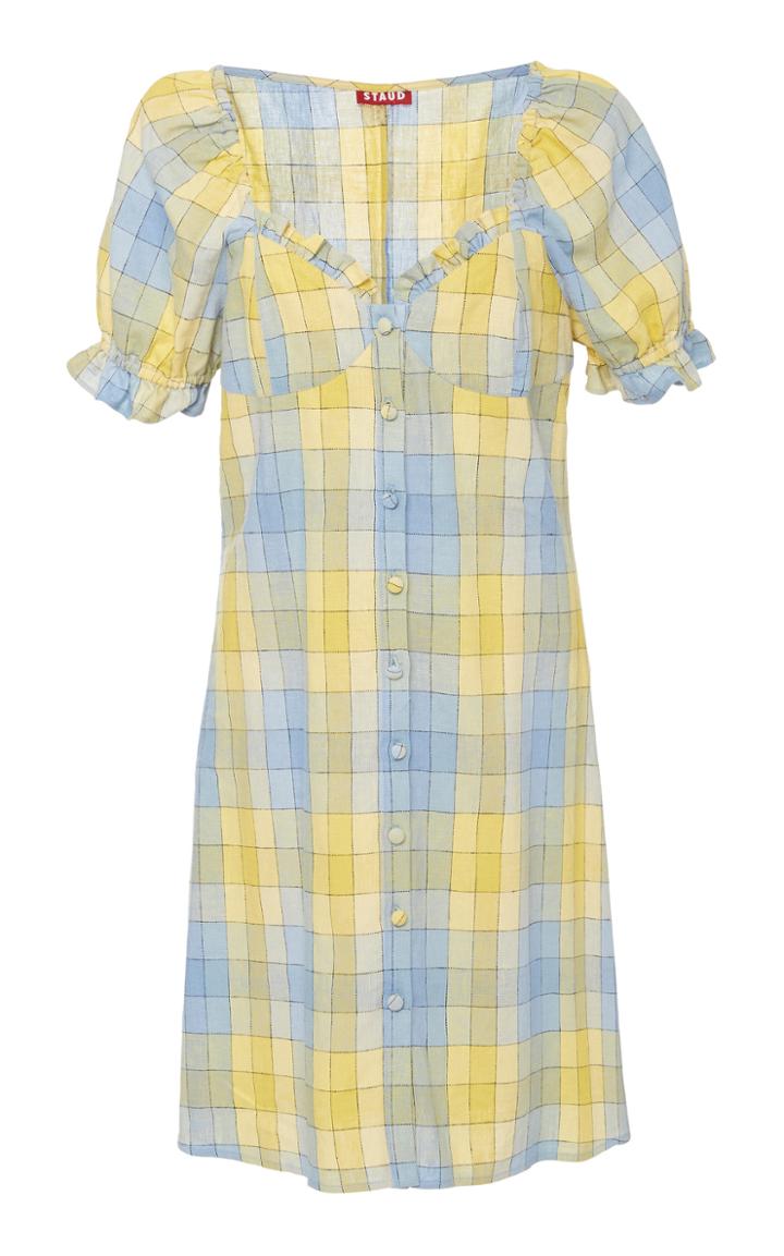 Staud Sur Plaid Cotton Mini Dress