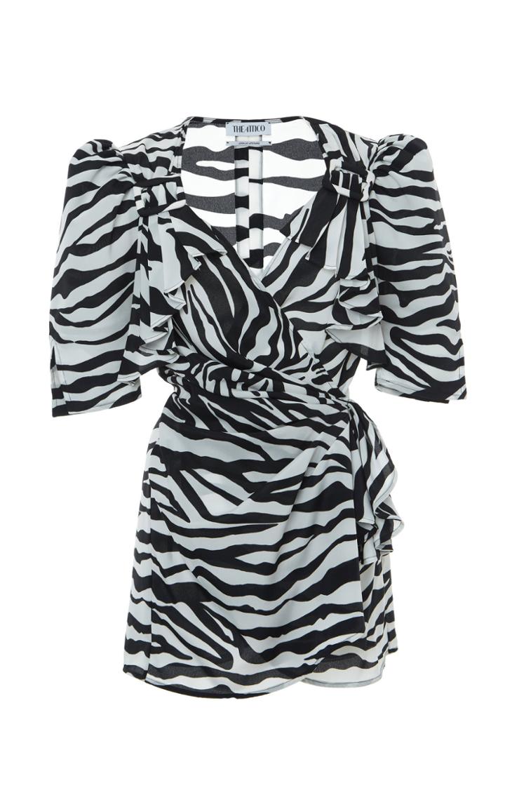 Attico Zebra-print Crepe De Chine Dress Size: 36