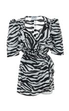 Attico Zebra-print Crepe De Chine Dress Size: 36