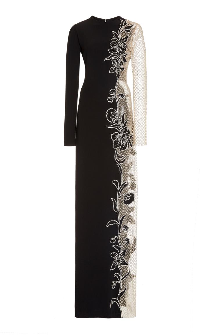 Oscar De La Renta Lace-paneled Embellished Jersey Gown