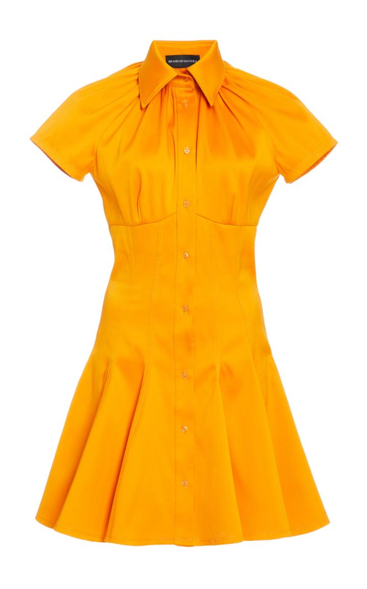 Brandon Maxwell Exclusive Shirred Collar Cotton Mini Shirt Dress