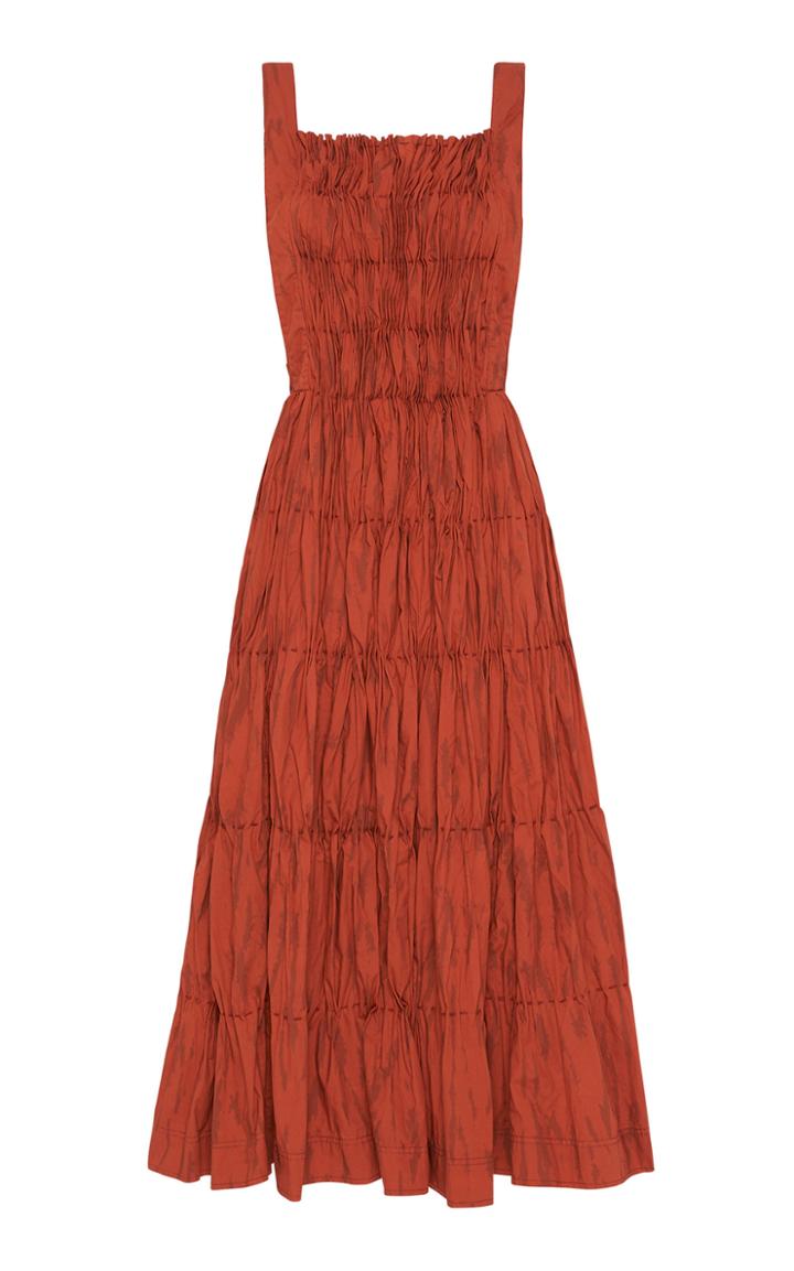 Moda Operandi Aje Unfold Pleated Printed Poplin Midi Bib Dress