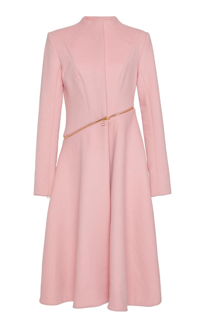 Brandon Maxwell Asymmetric Zipper Detail Swing Wool Coat