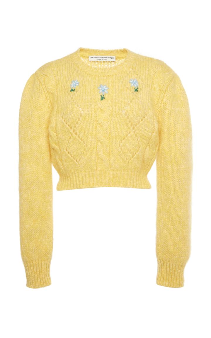 Moda Operandi Alessandra Rich Melange Wool Blend Jumper With Floral Details
