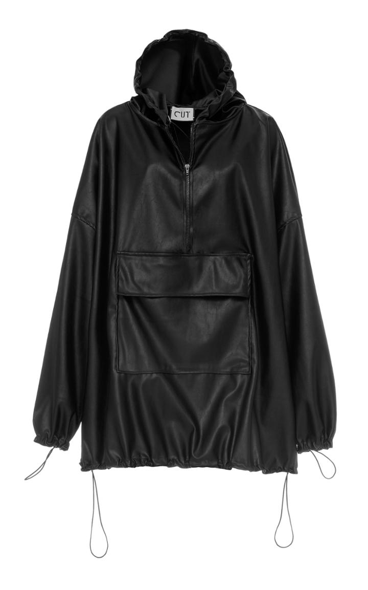 Studio Cut Hooded Faux Leather Sweatshirt