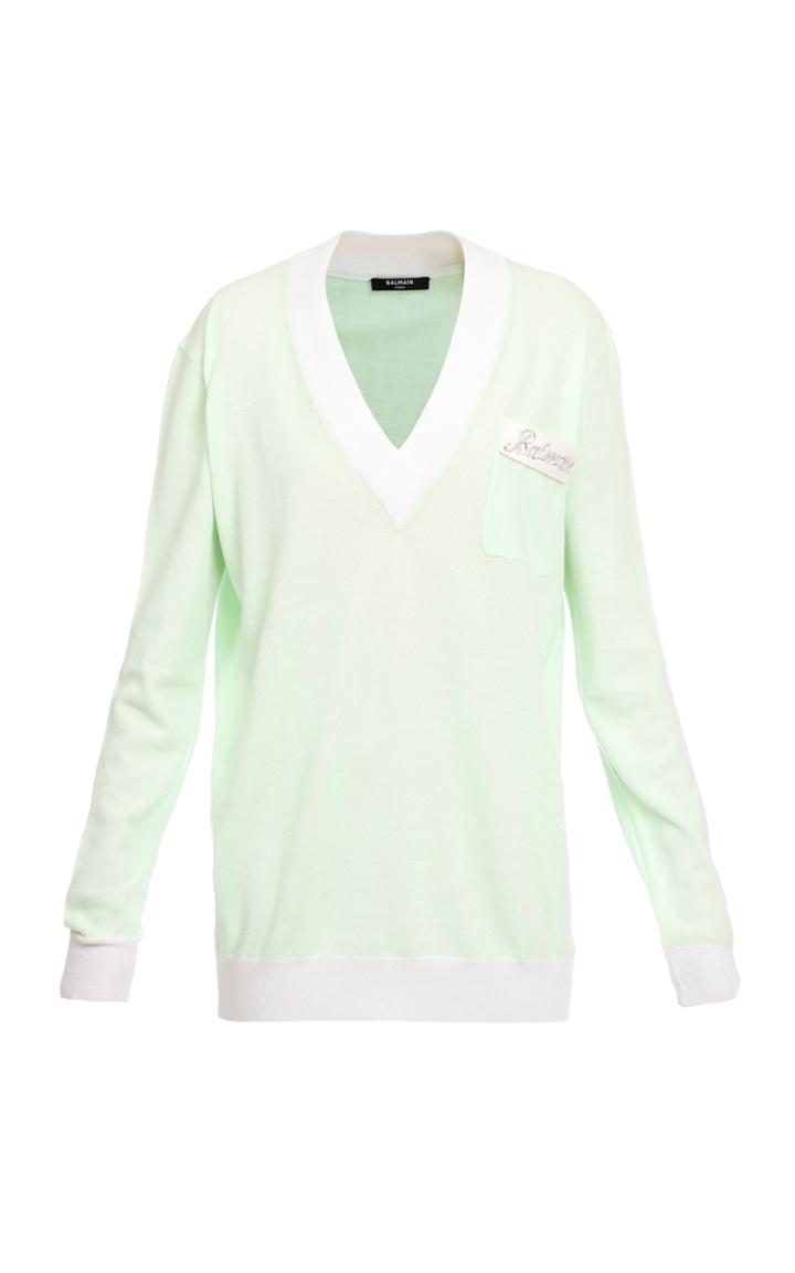 Moda Operandi Balmain Oversized Logo-embroidered Wool Sweater