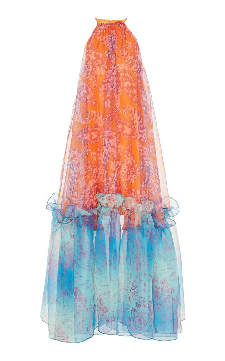 Staud Ina Tiered Paisley-print Organza Maxi Dress
