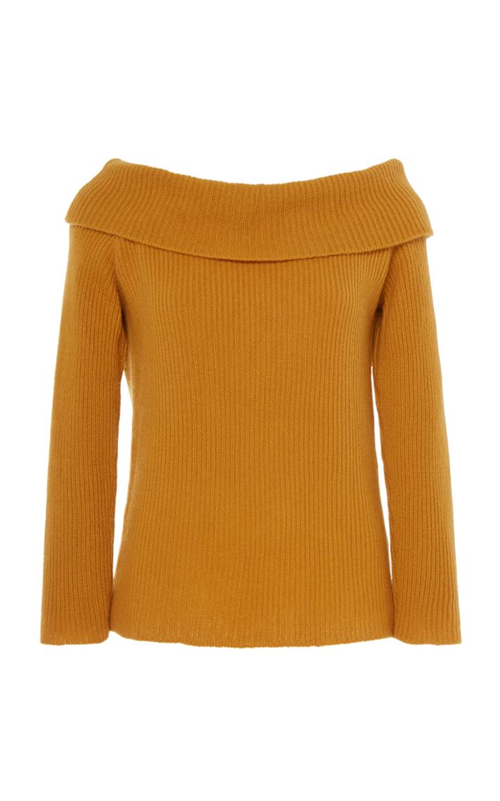 The Elder Statesman Off-the-shoulder Ribbed Knit Cashmere Fold-over Top