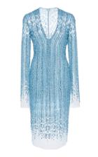 Pamella Roland Long Sleeve Crystal Cocktail Dress