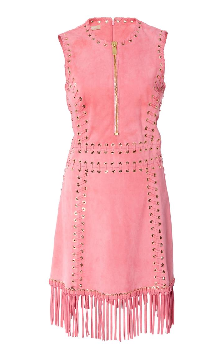 Michael Kors Collection Whipstitch Leather Fringe Shift