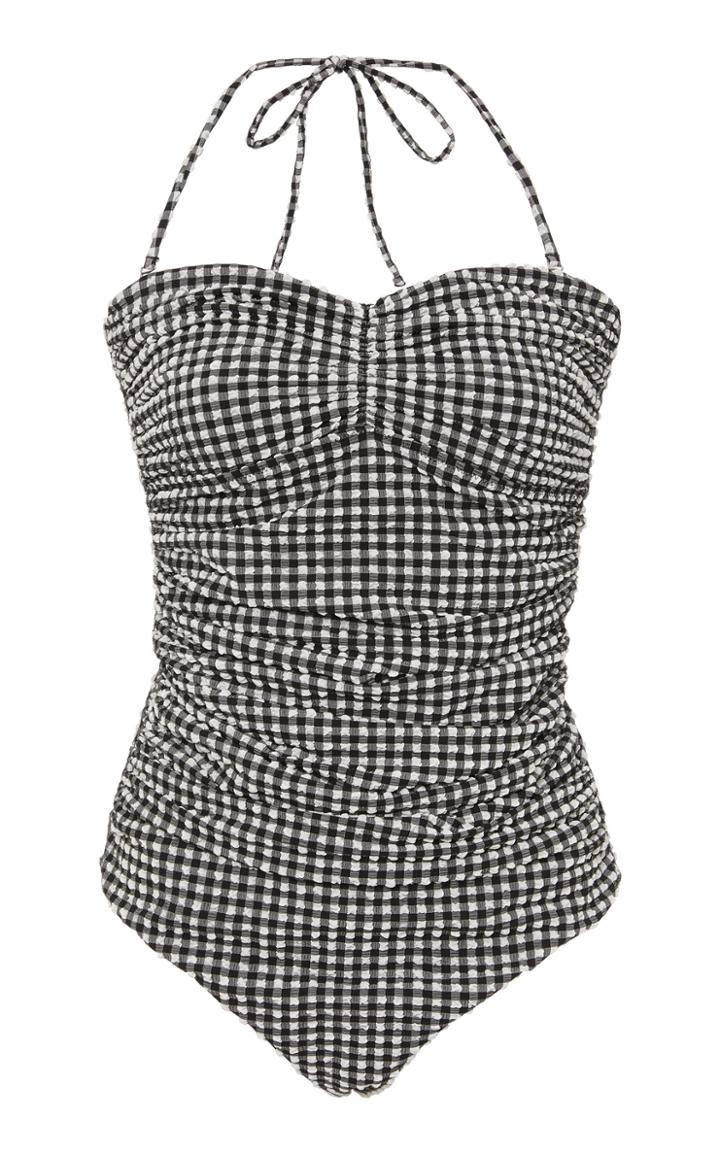 Ganni Gingham Halterneck Seersucker Swimsuit