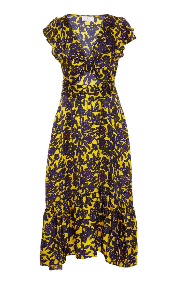 A.l.c. Valencia Cutout Printed Silk Midi Dress