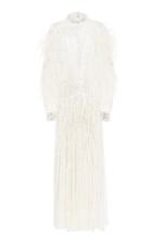Monique Lhuillier Feather Sleeve Embroidered Gown