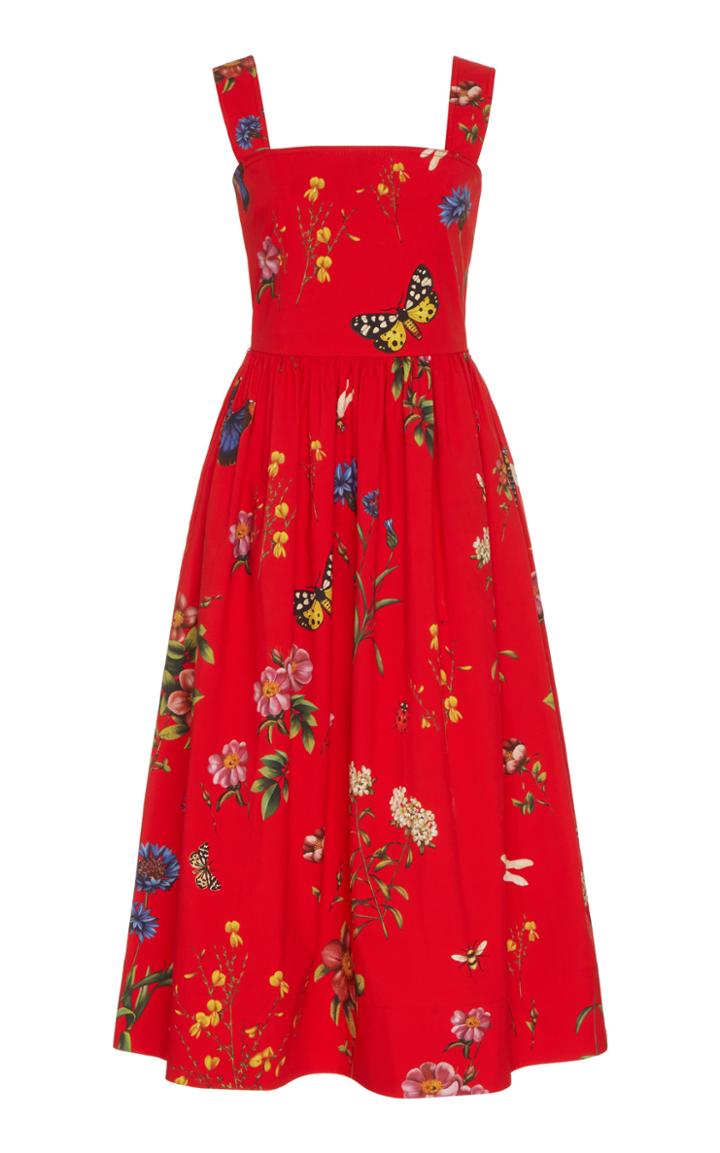 Moda Operandi Oscar De La Renta Floral Printed Cotton Dress Size: 0