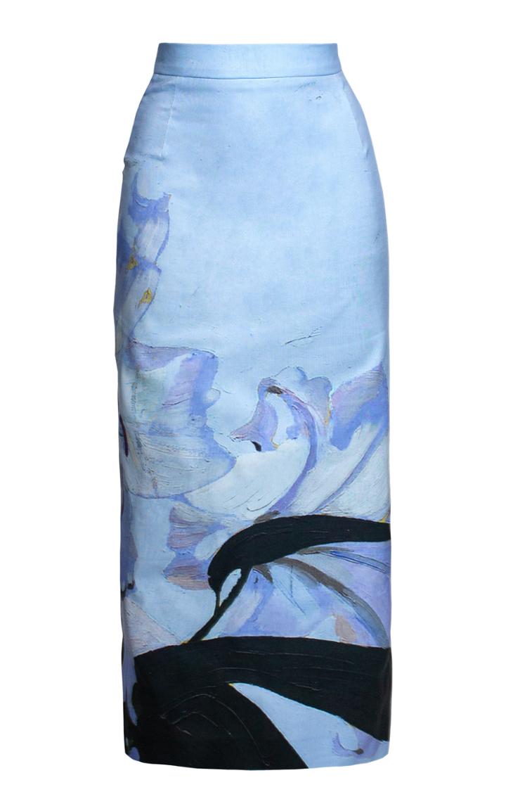 Lake Studio Watercolored Floral-print Silk-cotton Blend Midi Skirt