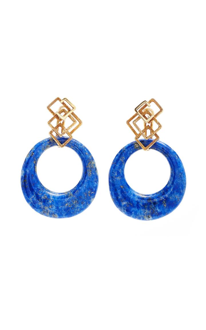 Moda Operandi Particulieres Lapis Doorknocker Earrings With Removable 18k Gold Jacke