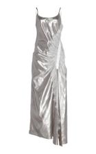 Christopher Esber Incline Lace Gather Foil-coated Silk Slit Gown