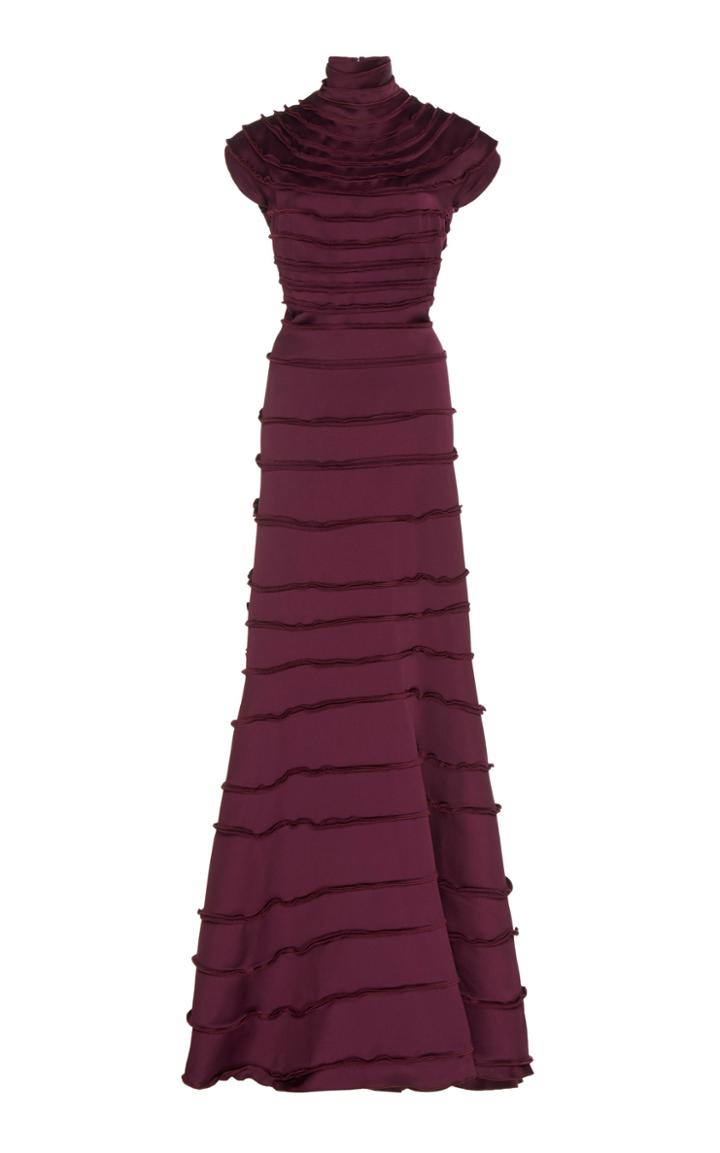 Maison Rabih Kayrouz Satin Short Sleeve Ruffled Gown