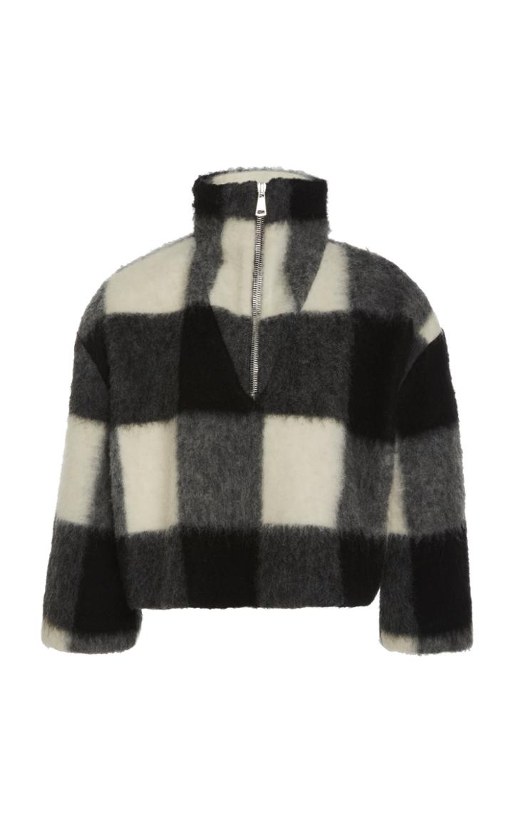 Ganni Cropped Gingham Felt Sweatshirt