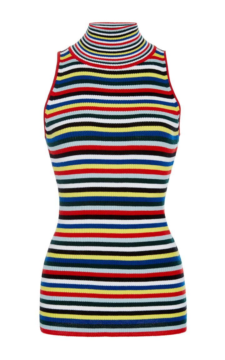 Rosetta Getty Striped Ribbed Sleeveless Turtleneck Shirt