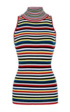 Rosetta Getty Striped Ribbed Sleeveless Turtleneck Shirt