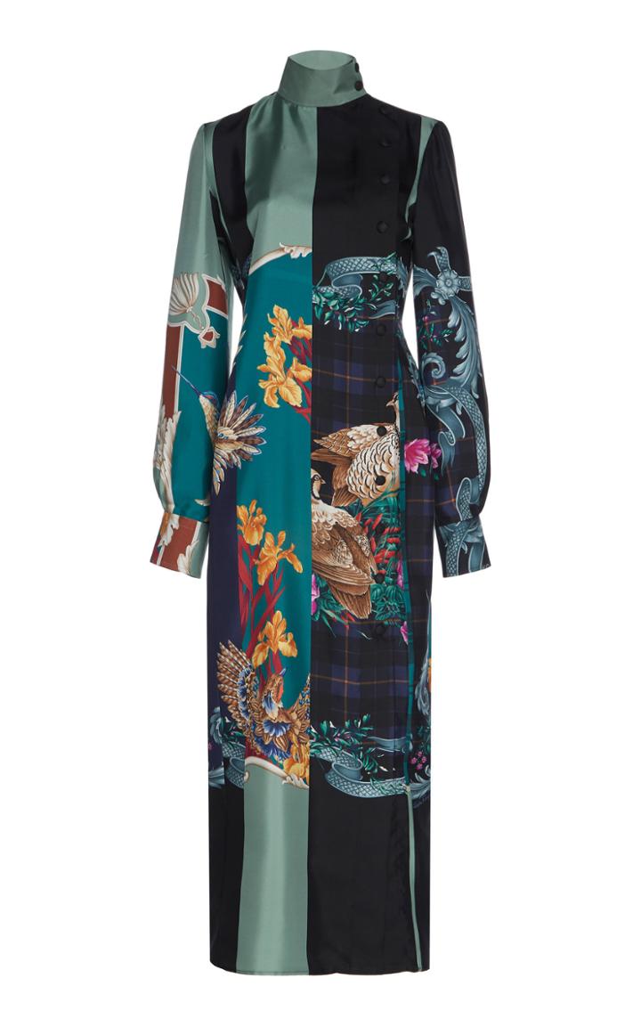 Salvatore Ferragamo Printed Silk Twill Mock Neck Shirtdress