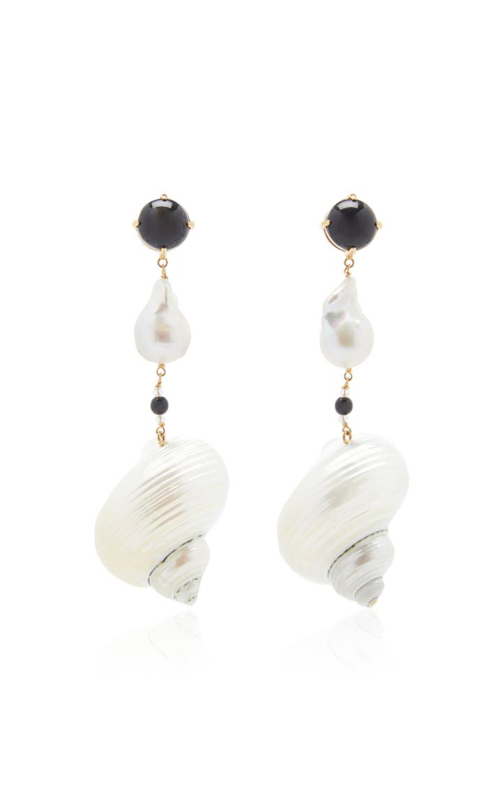 Prada Sterling Silver Shell And Pearl Earrings