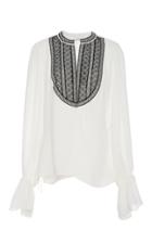 Oscar De La Renta Embroidered Silk-georgette Blouse