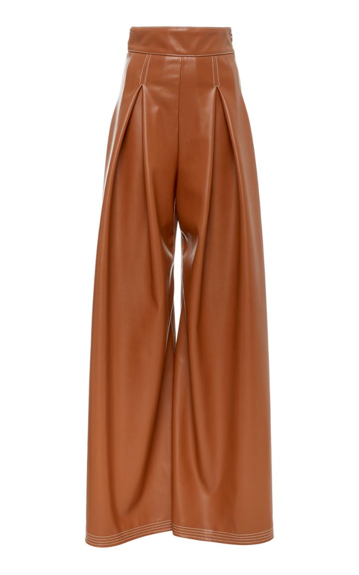 Christian Siriano Faux Leather Pleated Wide Leg Trouser