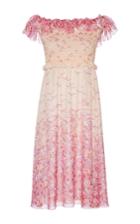 Giamba Off The Shoulder Bird Print Midi Dress