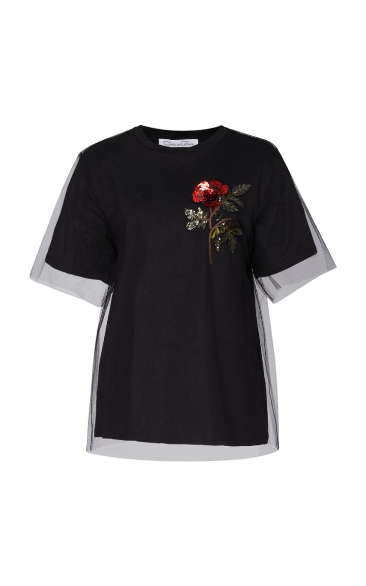 Oscar De La Renta Tulle-layered Cotton And Modal-blend T-shirt