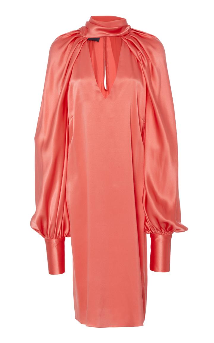 Monique Lhuillier High Neck Silk Charmeuse Dress
