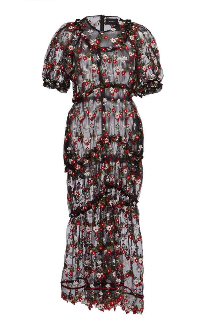 Simone Rocha Lace Tulle Puff Sleeve Ruched Dress