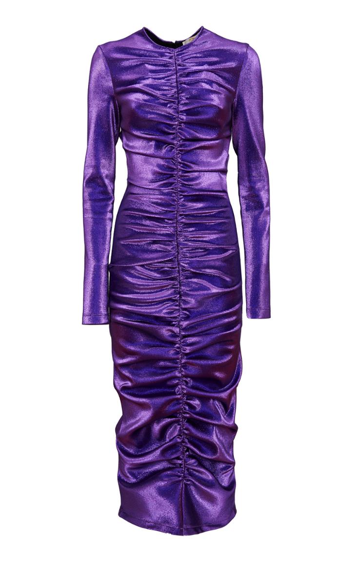 Sara Battaglia Ruched-front Lurex Midi Dress
